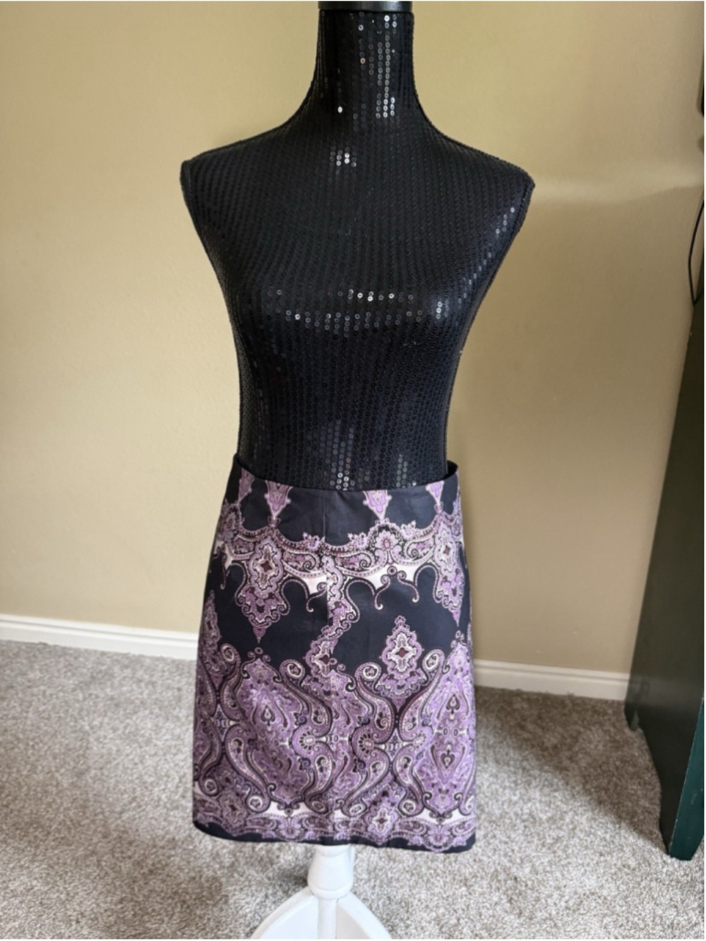 INC Paisley Straight Pencil Skirt Black Purple Silky Side Zipper Size 2 New